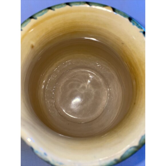 Italica ARS Pottery Pitcher 7” Tall 5” Wide Yellow Beige Olive Branch Handle - Picture 7 of 12